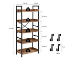 HOMFURN 5 Tier Industrial Wood Bookshelf and Bookcase with 4 Hooks, Big Storage Rack with Open Shelves, Free Standing Metal Frame Display Rack, Brown