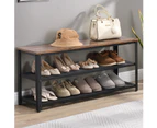 U-HomeTalk 3-Tier Industrial Shoe Bench with Storage, Entryway Shoe Rack with Mesh Shelves Wood Seat,Brown