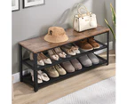 U-HomeTalk 3-Tier Industrial Shoe Bench with Storage, Entryway Shoe Rack with Mesh Shelves Wood Seat,Brown