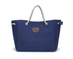 Women Portable Solid Color Canvas Linen Drawstring Crossbody Pouch Shoulder Bag-Blue