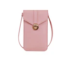 Women Fashion Lock Catch Crossbody Shoulder Bag Clear Phone Touch Screen Purse-Pink