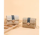 Women Summer Beach Weave Embroidery Chain Small Crossbody Shoulder Straw Bag-White