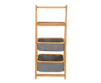 Ringle 3-tire Foldable Bathroom Bamboo Ladder Storage Shelf With 2 Fabric Baskets
