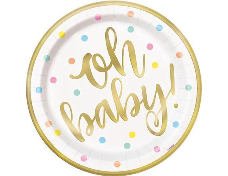 Oh Baby Foil Stamped Paper Plates 23cm 8 Pack