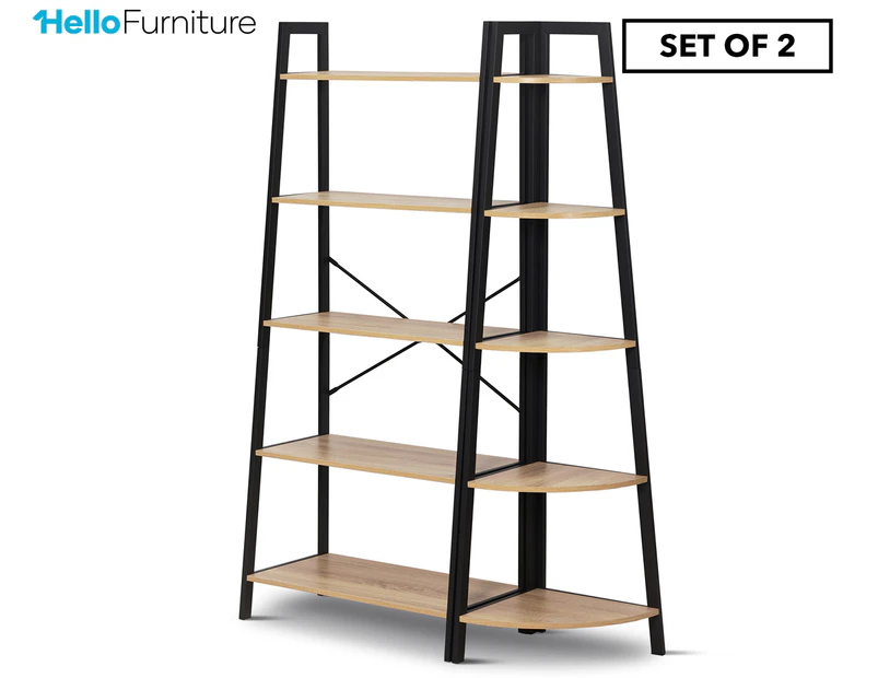 HelloFurniture 2-Piece Rome 5-Tier Ladder & Corner Shelf Set - Black/Oak