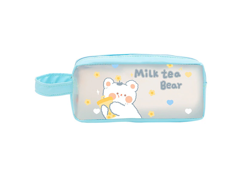 Pencil Case High Capacity Dust-proof Portable Cartoon INS Transparent Pencil Bag for Daily Use-Blue