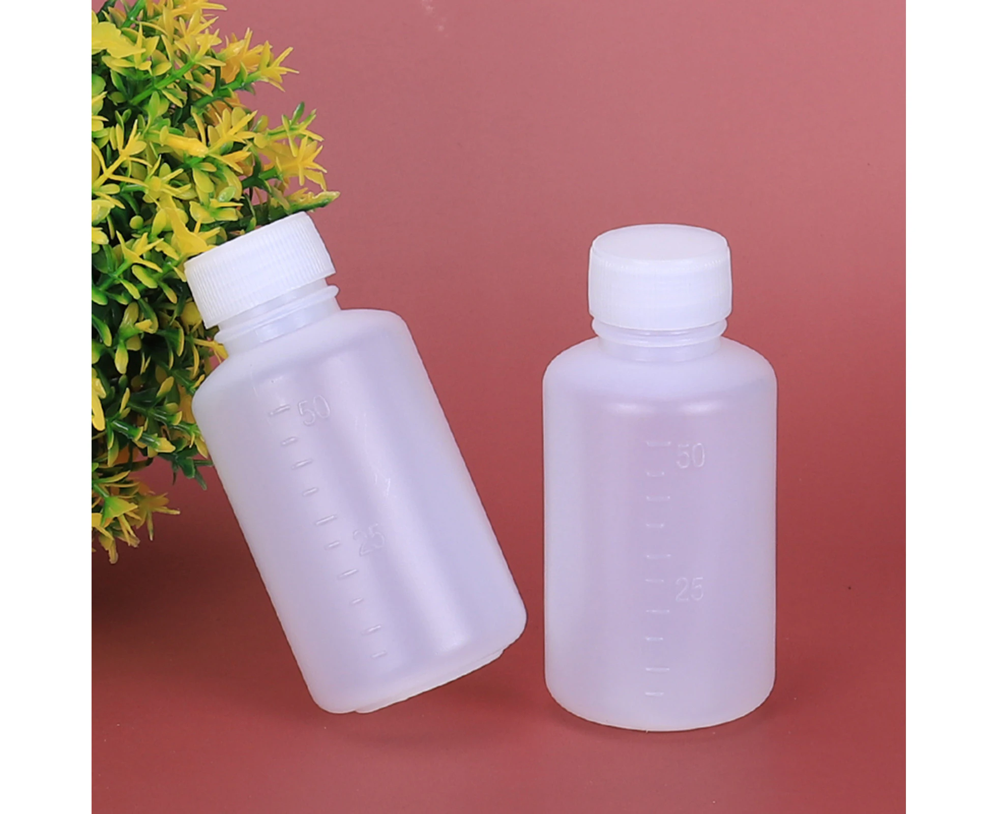 10Pcs 50ml Scale Bottles Clear with Cap Plastic Empty Medicine Container for Home