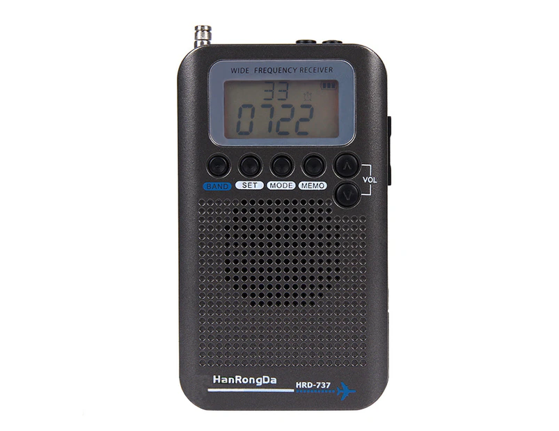 Bluebird HRD-737 Digital Radio Mini Portable LCD Display FM/AM/SW/CB/Air/VHF World Band Radio for Off-road Enthusiast-Black