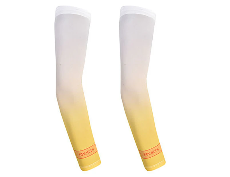 1 Pair Breathable High Elasticity Ice Silk Cycling Sleeves Summer Gradient Color Sunscreen Arm Sleeves for Playing Basketball - Yellow