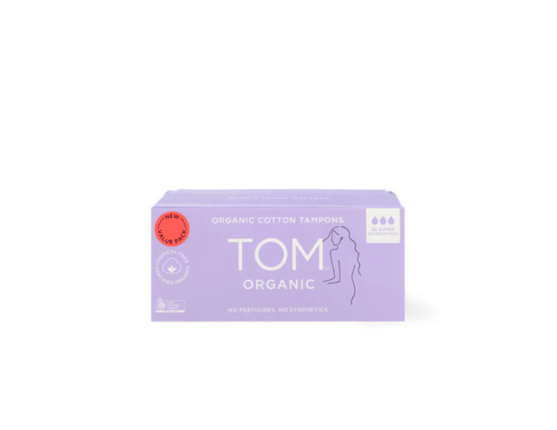 TOM Organic Super Tampons Bathroom Pack (Hypoallergenic & Biodegradable) 32 pk