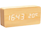 Wooden Digital Clock - Multifunction LED Alarm Clock with Time/Date/Temperature Display and Voice Control for Home Travel