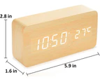 Wooden Digital Clock - Multifunction LED Alarm Clock with Time/Date/Temperature Display and Voice Control for Home Travel