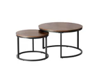 Oikiture Set of 2 Coffee Table Round Nesting Side End Table Walnut & Black