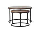 Oikiture Set of 2 Coffee Table Round Nesting Side End Table Walnut & Black