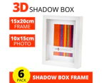 6 x WHITE SHADOW BOX FRAMES 15x20cm | Shadowbox Picture Frame Box Photo Display  Case MDF with Glass Front and Ready to Hang 3D Picture Frame with Mat