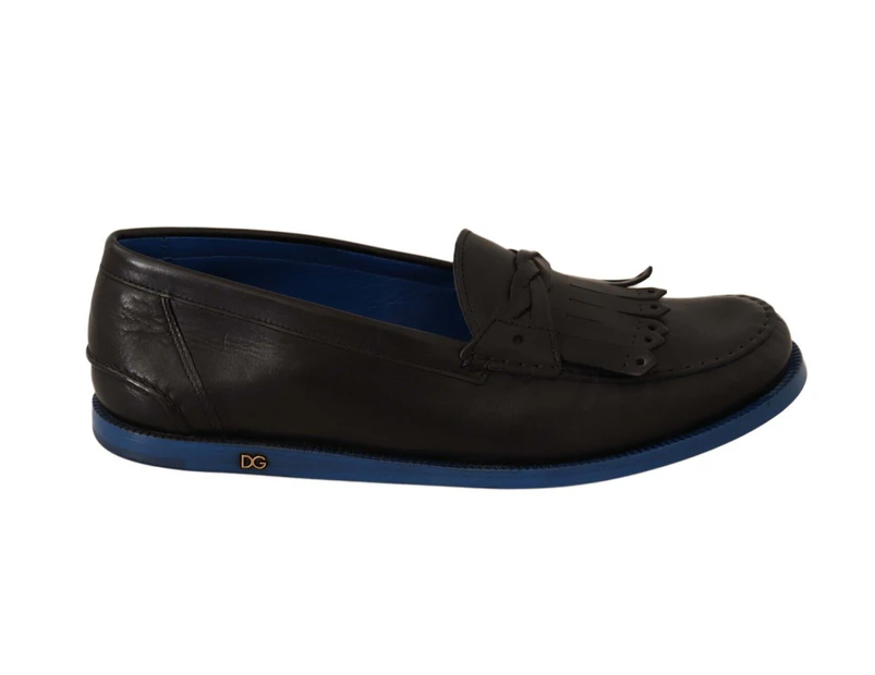 Dolce & Gabbana Black Leather Tassel Slip On Loafers Shoes