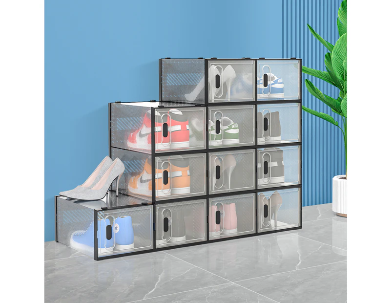 12PCS Plastic Shoe Storage Boxes Aromatic Stackable Foldable Shoe Rack Sneaker Display Box Organiser - Clear