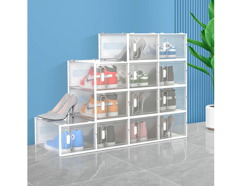 12PCS Large Plastic Shoe Boxes Aromatic Stackable Shoe Storage Sneaker Display Box Organiser