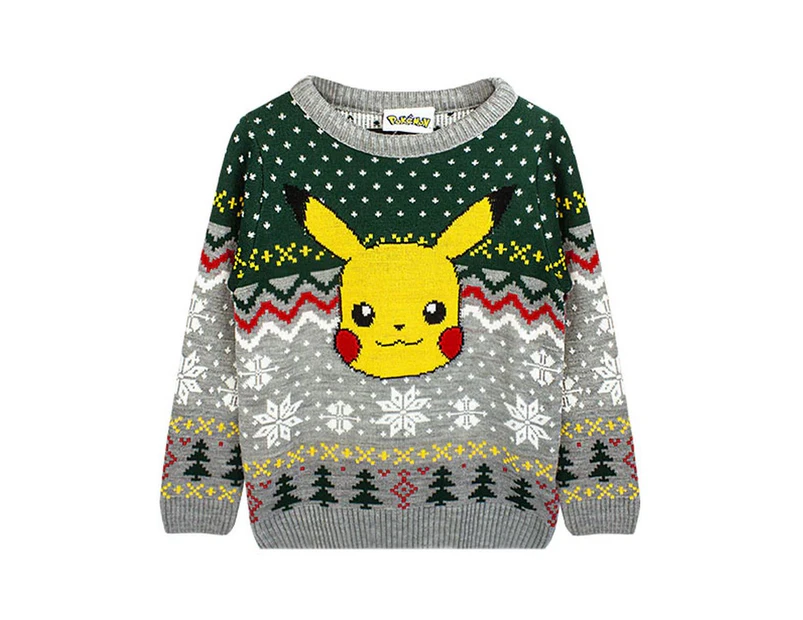 Pokemon Childrens/Kids Pikachu Christmas Jumper (Grey/Green/Yellow) - NS6874