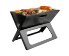 Fire Pit with BBQ Grill Charcoal Folds Flat Compact 48x31x40cm Stainless Steel - Black