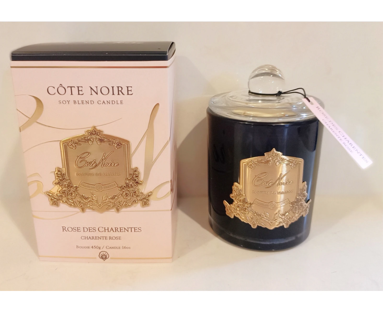 Cote Noire Soy Blend Candle Badged Gold 450 g - Charente Rose GMC45054