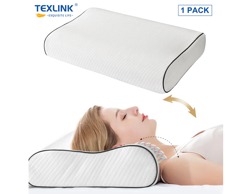 TEXLINK 1 Pack Memory Foam Pillow Neck Support Pain Relif with Wachable Pillow Cover