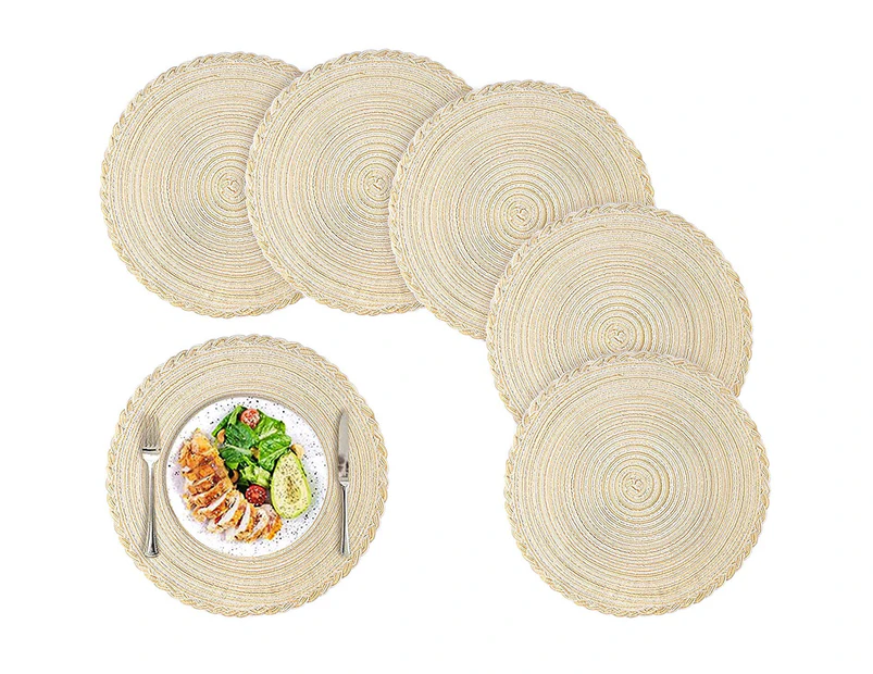 Round placemats, set of 6 round woven placemats, heat-resistant, braided, non-slip and washable, placemats and coasters, for indoor and outdoor use