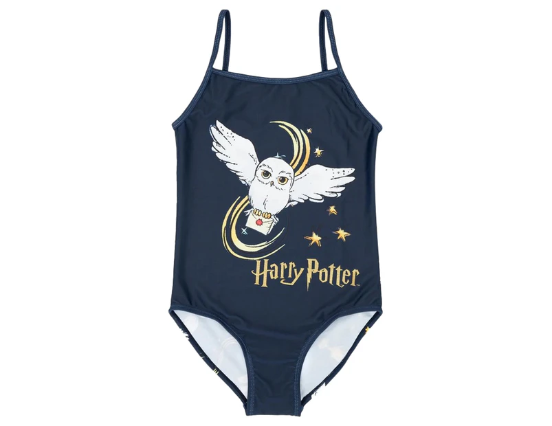 Harry Potter Girls Hogwarts One Piece Swimsuit (Navy/White/Gold) - NS6863