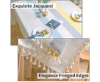 Embroidered Tassel Tablecloth-Cotton and Linen Dustproof Table Cover Suitable for Kitchen, Restaurant