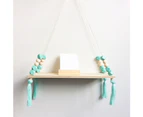 Mbg Tassels Octagonal Beads Hanging Wooden Board Storage Shelf Rack Nursery Decor-White Blue - White Blue