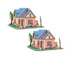 2Pcs DIY Puzzle Play Kids Gift Children Wooden House Educational Toys for School- H