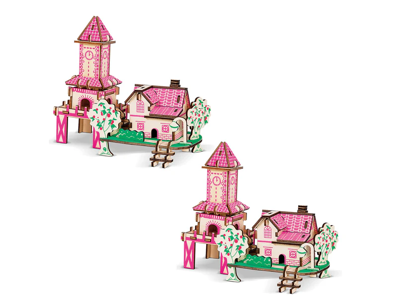 2Pcs DIY Puzzle Play Kids Gift Children Wooden House Educational Toys for School- F