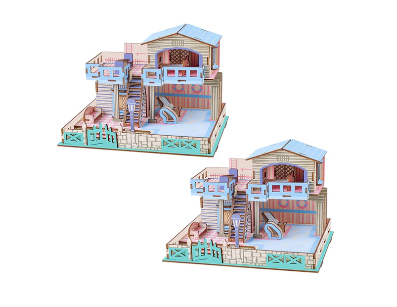 2Pcs DIY Puzzle Play Kids Gift Children Wooden House Educational Toys for School- I