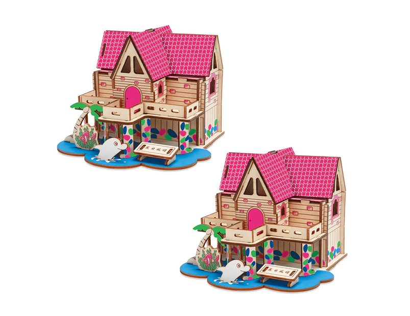 2Pcs DIY Puzzle Play Kids Gift Children Wooden House Educational Toys for School- D