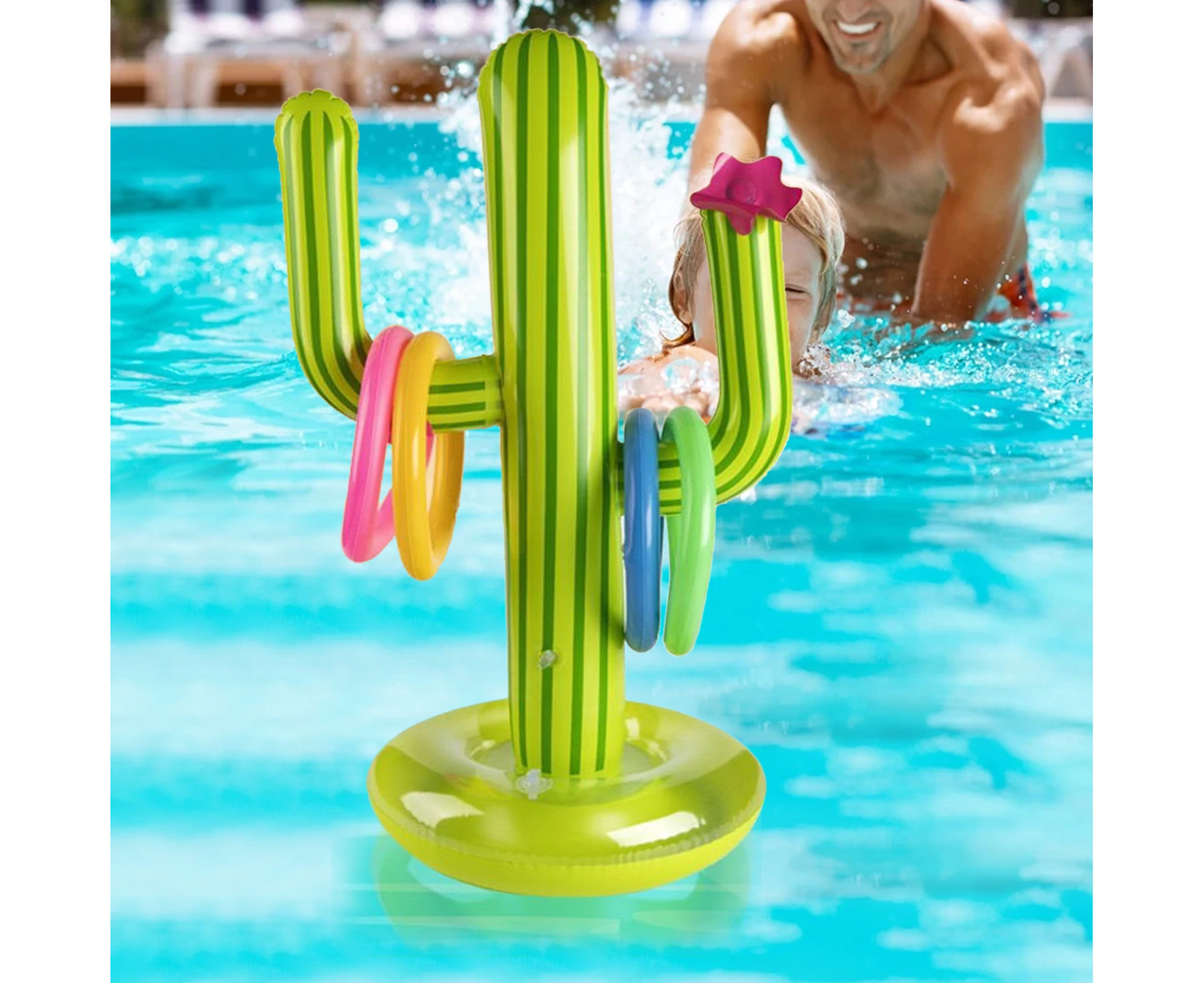 Pool Interactive Toy Creative Elastic Lovely Inflatable Cactus Toy for Party-Green