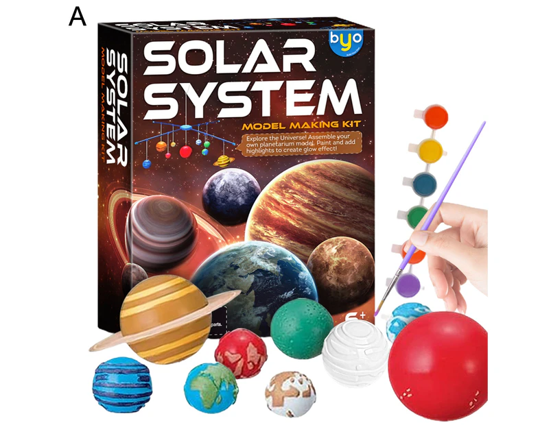 1 Set Solar System Model Hand-Painted Easy to Assembly Plastic Coloring Educational Hand-Painted Toys for Student- A