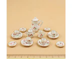 15Pcs/Set Dollhouse Miniature Ceramic Floral Tea Pot Cup Saucers Tableware Toy- Dot Wintersweet