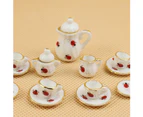 15Pcs/Set Dollhouse Miniature Ceramic Floral Tea Pot Cup Saucers Tableware Toy- Dot Wintersweet