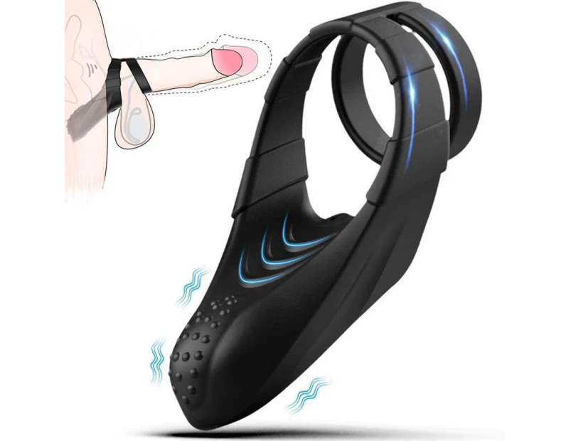 AH Double Rings Vibrating Penis Ring - USB Rechargeable