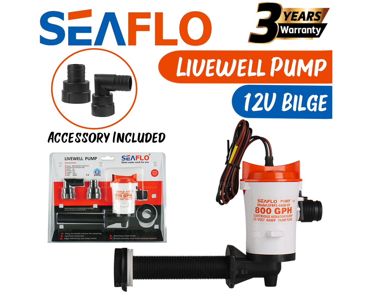 12V SEAFLO 800GPH LIVEWELL LIVE BAIT TANK AERATOR BILGE PUMP - BOAT WATER  WELL