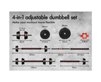 BLACK LORD 20kg 3in1 Adjustable Dumbbell & Barbell Set