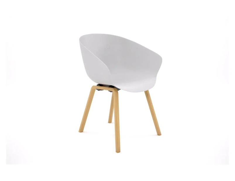 Teddy Plastic Tub Chair - 4 Leg Base - natural wood leg, white