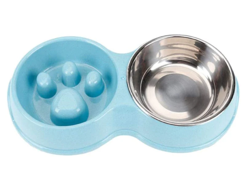 2 In 1 Anti Gluttonous Dog Cat Bowl, Interactive Slow Feeding Bowl Non-Slip Pet Bowl Blue