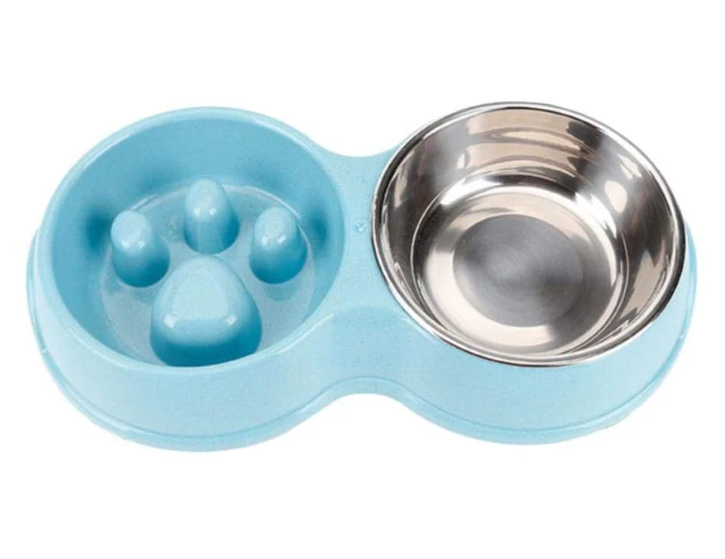 2 In 1 Anti Gluttonous Dog Cat Bowl, Interactive Slow Feeding Bowl Non-Slip Pet Bowl Blue
