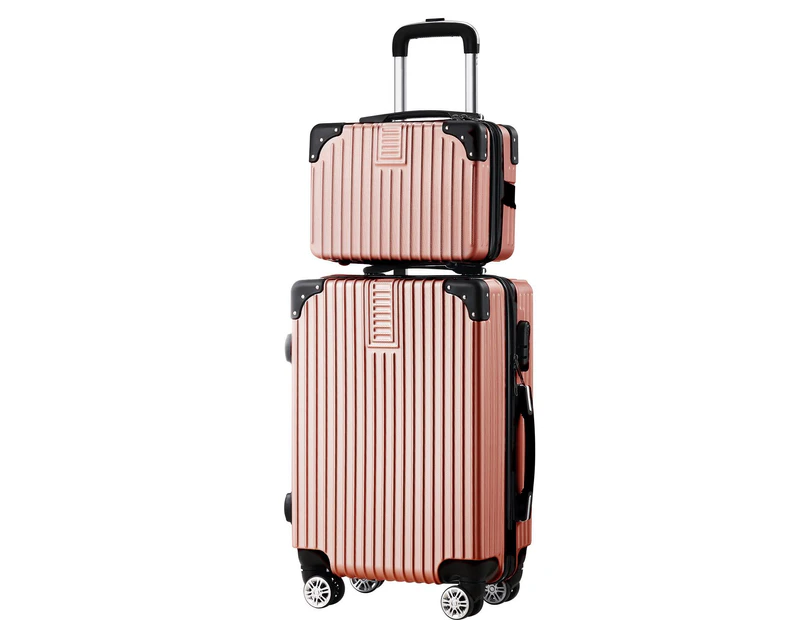 2 Piece Luggage Set Carry On Hard Shell Travel Suitcases Traveller Checked Lightweight Rolling Trolley Vanity Bag