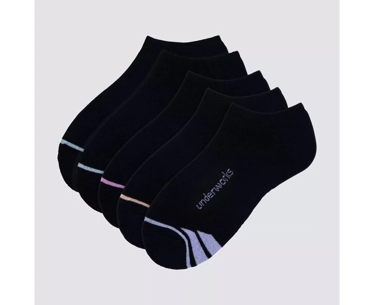 Underworks 5 Pack No Show Sport Socks - Black