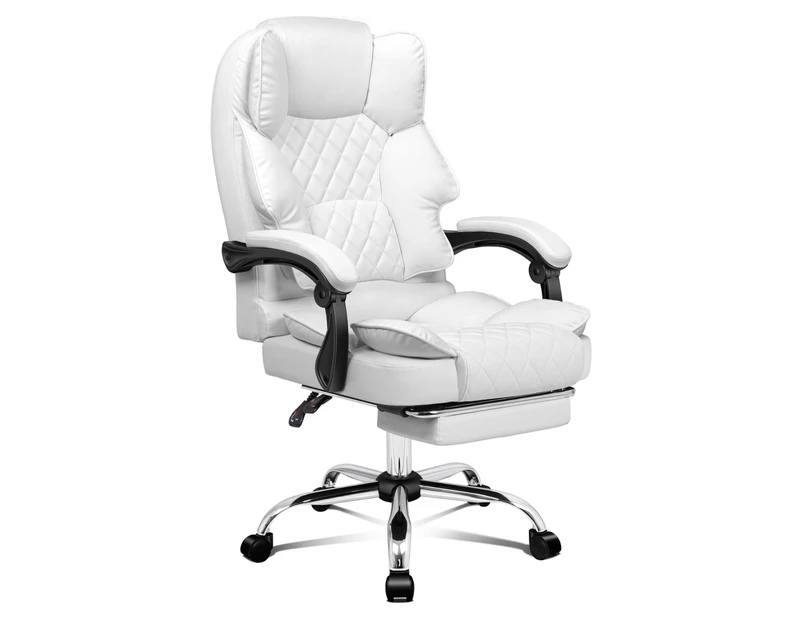 ALFORDSON Office Chair Deluxe PU Leather Executive Brett - White (With Footrest)