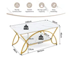 Giantex 2-Tier Faux Marble Coffee Table Rectangular Accent Table w/Storage Shelf & Metal Frame Sofa Side Table Gold