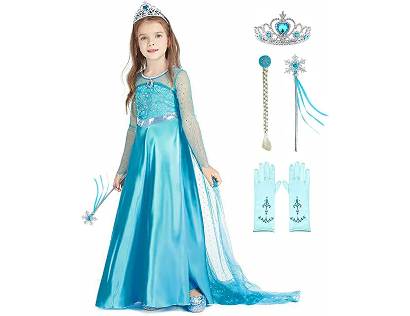 Princess Elsa Costume Dress for Little Girls Toddler Birthday Party Queen Cosplay Clothes with Accossories