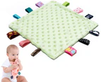 Baby Tags Security Blankets - Baby Soothing Plush Blanket with Colorful Tags, 10"x10" Square Sensory Toys -green